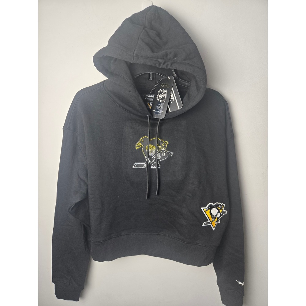Pro Standard Womens Pittsburgh Penguins Rhinestone Cropped Hoodie Small